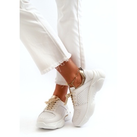 Jezzi Sportssneakers i läder för dam med tjock sula, vit och guld 3