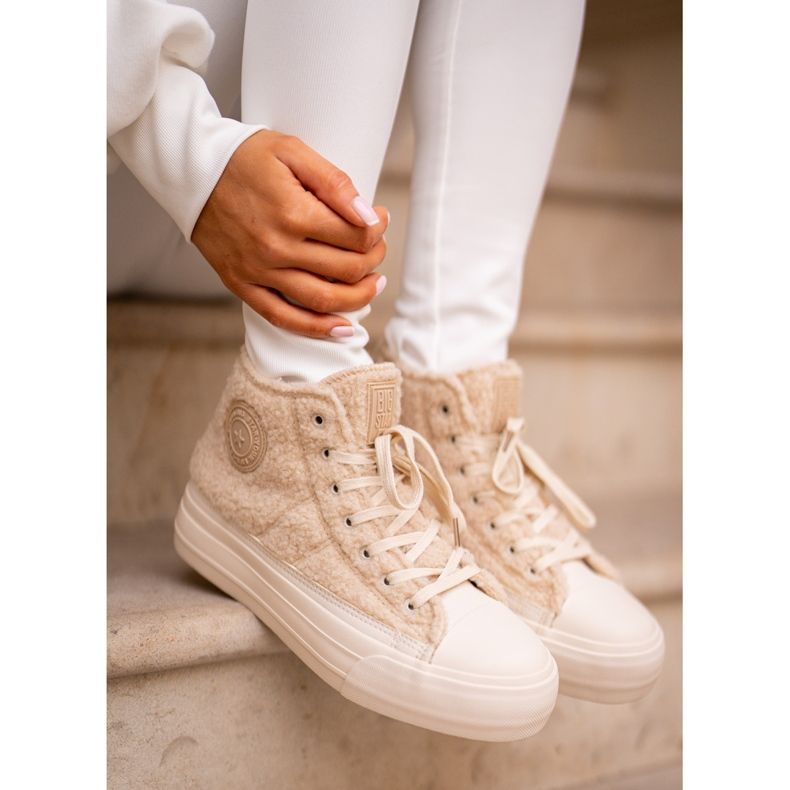 Isolerade damsneakers med päls fårskinn Big Star OO274A444 Beige 2