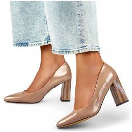 Högklackade spetsiga tåpumps för kvinnor, beige GD-FL486A-T 1