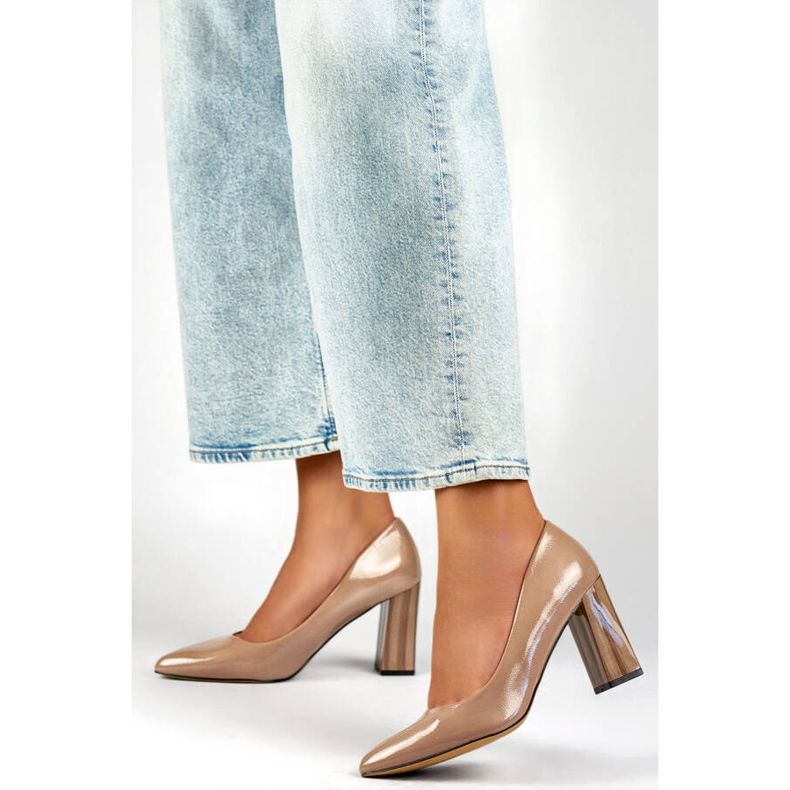 Högklackade spetsiga tåpumps för kvinnor, beige GD-FL486A-T 2