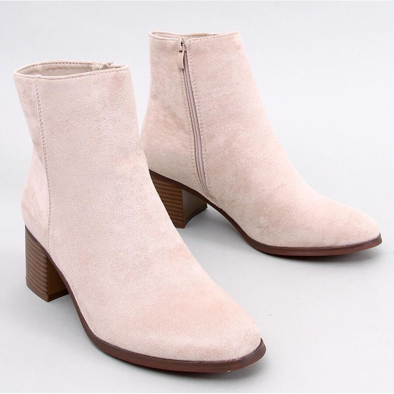 Klassiska Annie Beige högklackade ankelboots 1