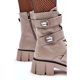 Arbetarstövlar för kvinnor Patent ljusgrå S.Barski MR870-61 2