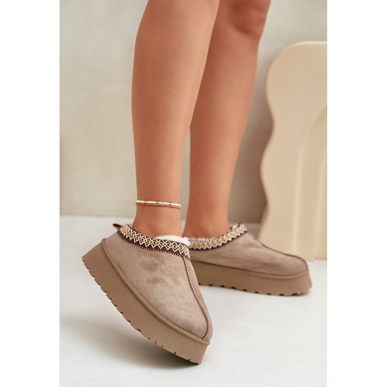 Plattform Snow Boots Med Broderi, Mörk Beige Tamilda 1