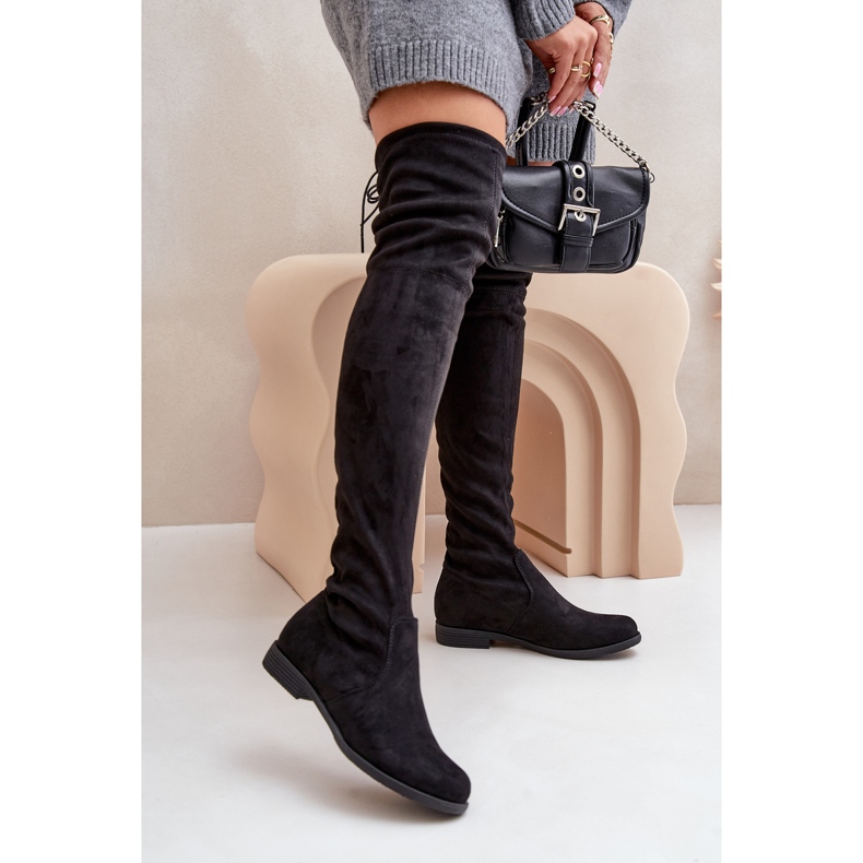 Over-the-knee plattklackade stövlar av eko-mocka, Black Linnithia svart 2