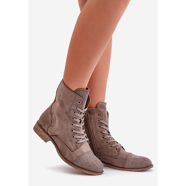 Dekorerade platta klackstövlar Eco Mocka Varm brun Ellieo 1