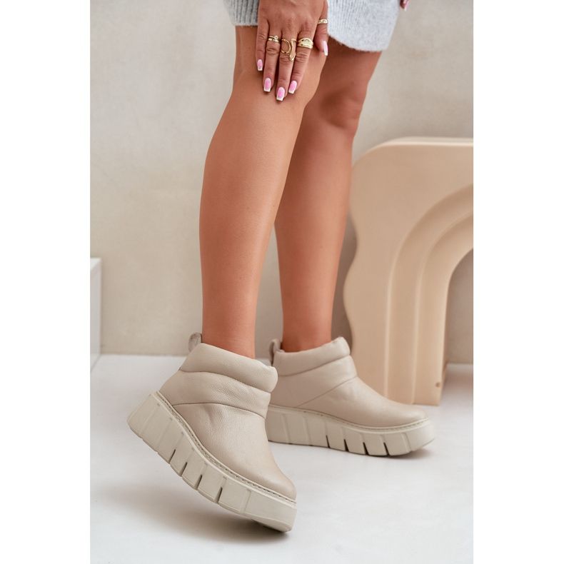 Zazoo 60470 Läderstövlar isolerade med ull på den ljusbeige plattformen 2