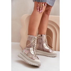 Lädermockastövlar på den varma plattformen Maciejka 06565-04 Beige 2