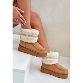 Snöskor för damer med päls och kamel Deepanti-mönster brun 2