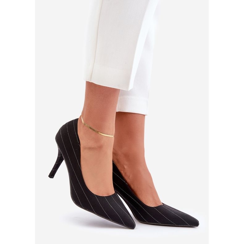 Svart Tifidra Randigt tyg för kvinnor med höga klackar 1