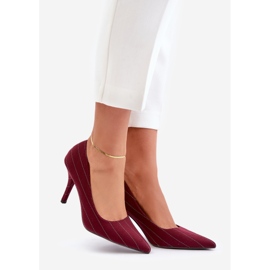 Burgundy randigt tyg för kvinnor med höga klackar Tifidra röd 1