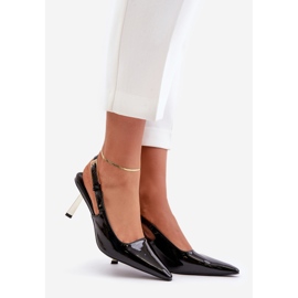 Lackade höga klackar med öppen klack, Svart Filona 1