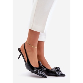 Eco Leather Black High Heels med rosett Emirenna svart 1