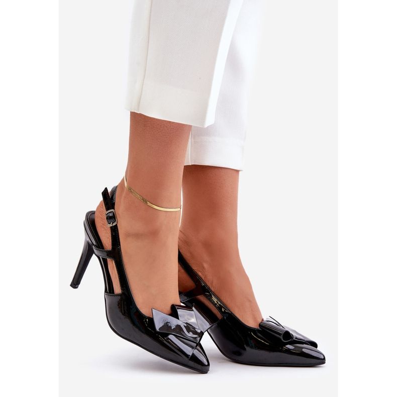 Svart Auroravia Patent högklackat med öppen klack 1