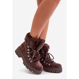 Snörstövlar för kvinnor med päls, mörkbrun Vminia 1