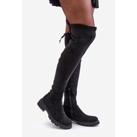 Over-the-knee boots med platt klack av eko-mocka, Black Arkelia svart 1