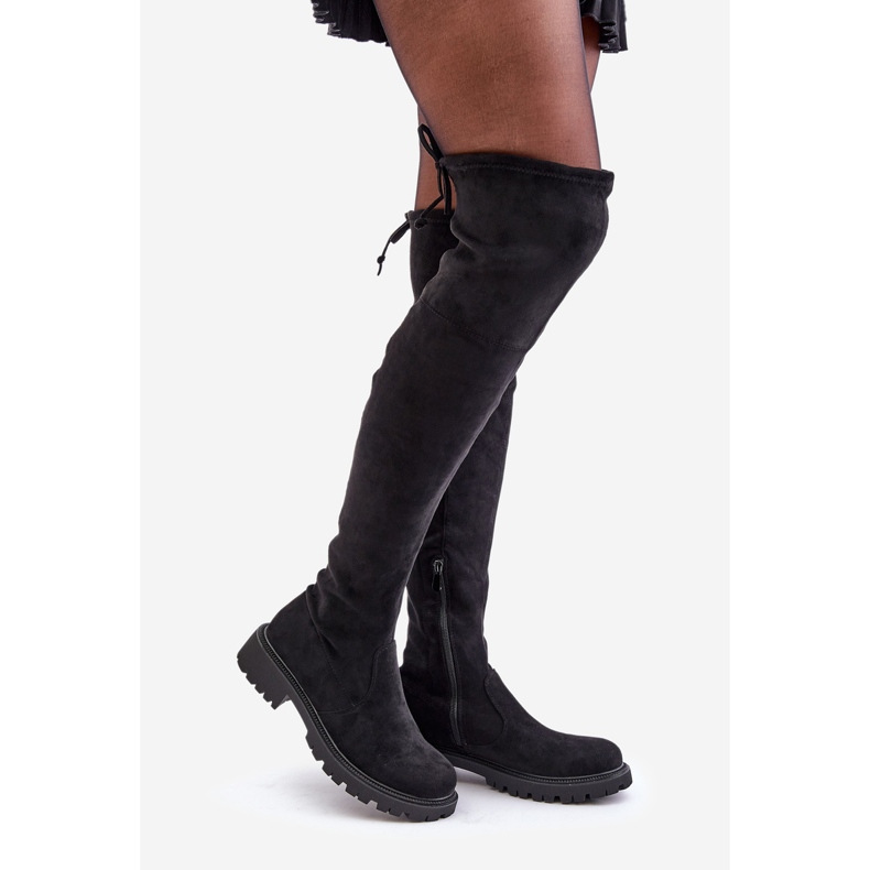 Over-the-knee boots med platt klack av eko-mocka, Black Arkelia svart 1
