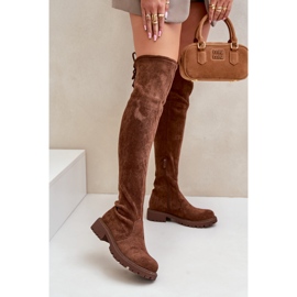 Over-the-knee boots med platt klack av eko-mocka, brun Arkelia 2