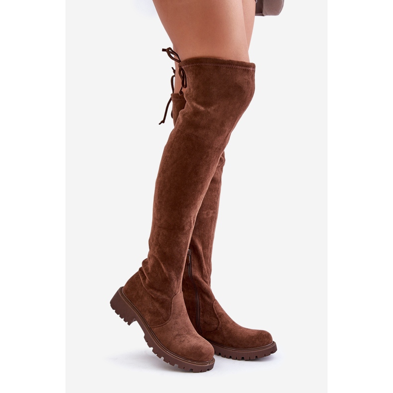 Over-the-knee boots med platt klack av eko-mocka, brun Arkelia 1