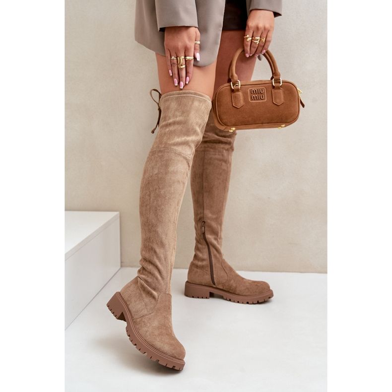 Over-the-knee boots med platt klack av eko-mocka, Beige Arkelia 2