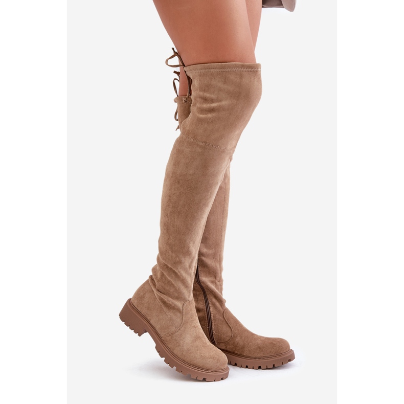Over-the-knee boots med platt klack av eko-mocka, Beige Arkelia 1