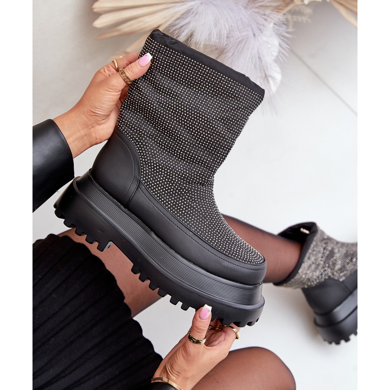 Svarta Avivina dekorerade snöstövlar med plattform och platt klack 2