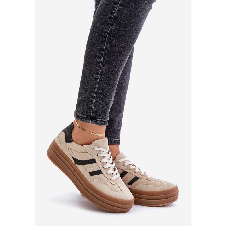 Zazoo N1176 Sneakers i mocka på plattformen, Beige 1