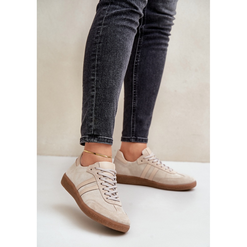 Zazoo N1068 Låga Sneakers i mocka för kvinnor, Beige 2