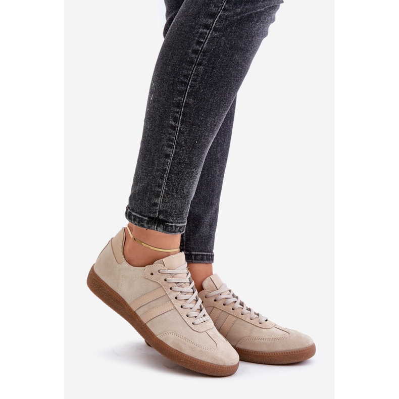 Zazoo N1068 Låga Sneakers i mocka för kvinnor, Beige 1