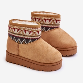 Slip-on snöstövlar för barn med mönstrad insats, isolerade med Camel Mirirae-päls beige 1