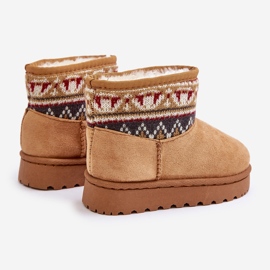 Slip-on snöstövlar för barn med mönstrad insats, isolerade med Camel Mirirae-päls beige 2