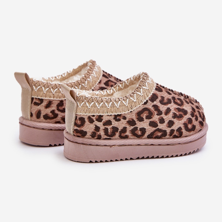 Snöskor för barn med leopardmönster på plattformen, varma med päls, brun Vilabria beige 1