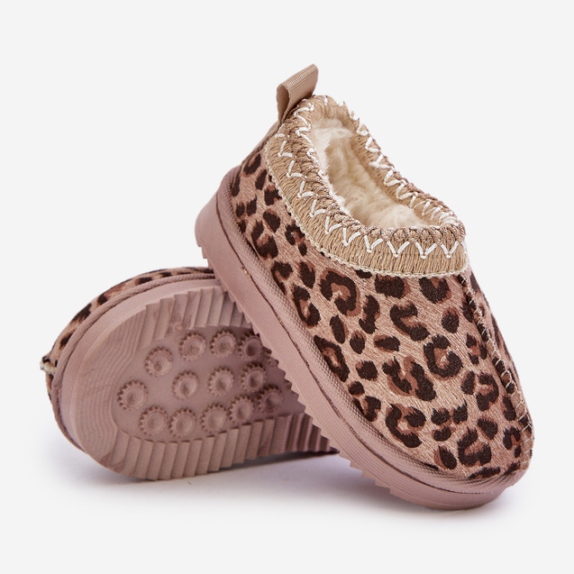 Snöskor för barn med leopardmönster på plattformen, varma med päls, brun Vilabria beige 2