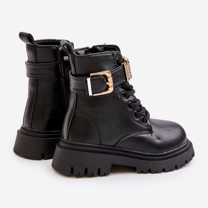Varma stövlar i Eco-läder för flickor med en dekorativ rem, svart Gilian 2