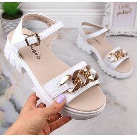 Lädersandaler med kedja Filippo W DS4614 vit 1