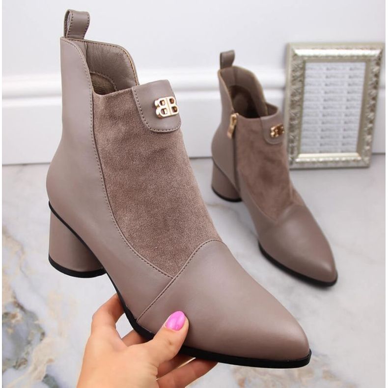 D&amp;A S.Barski Premium Collection högklackade ankelstövlar W OLI232B, beige 2