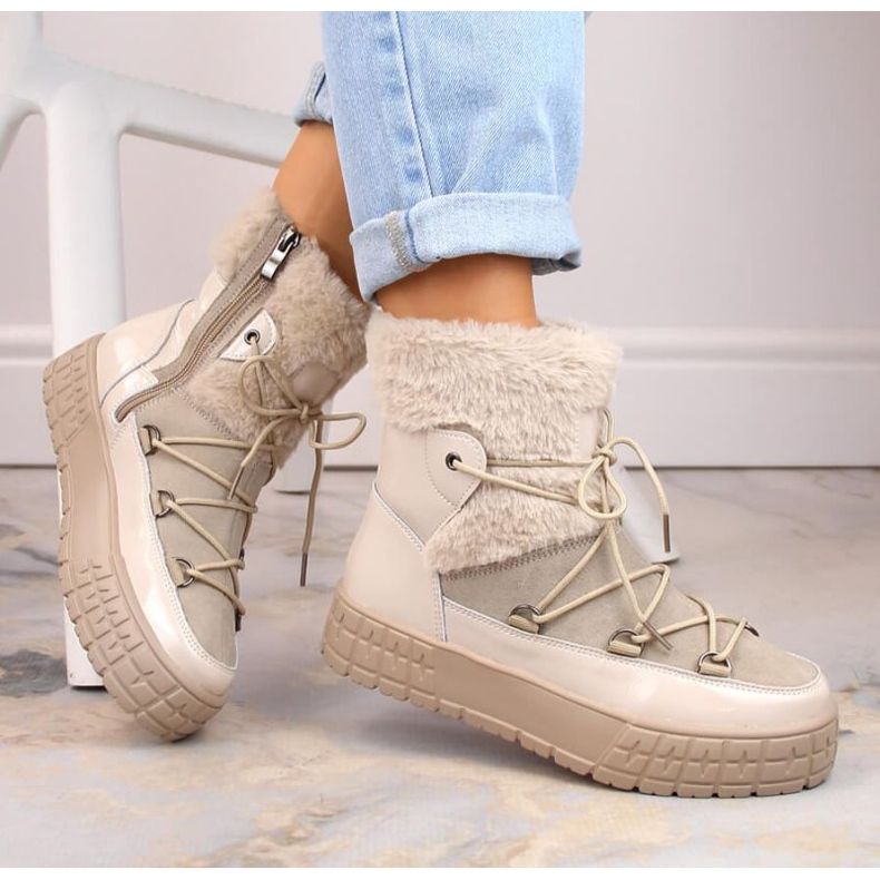 Filippo W PAW475B plattformsstövlar i isolerat läder, beige 2