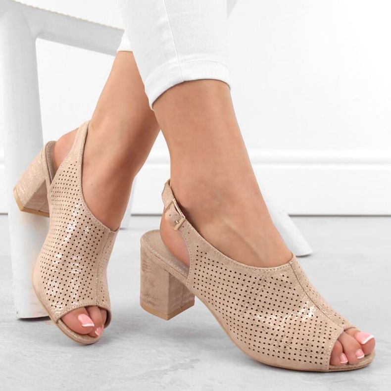 Potocki W WOL156C högklackade mockasandaler, beige 2