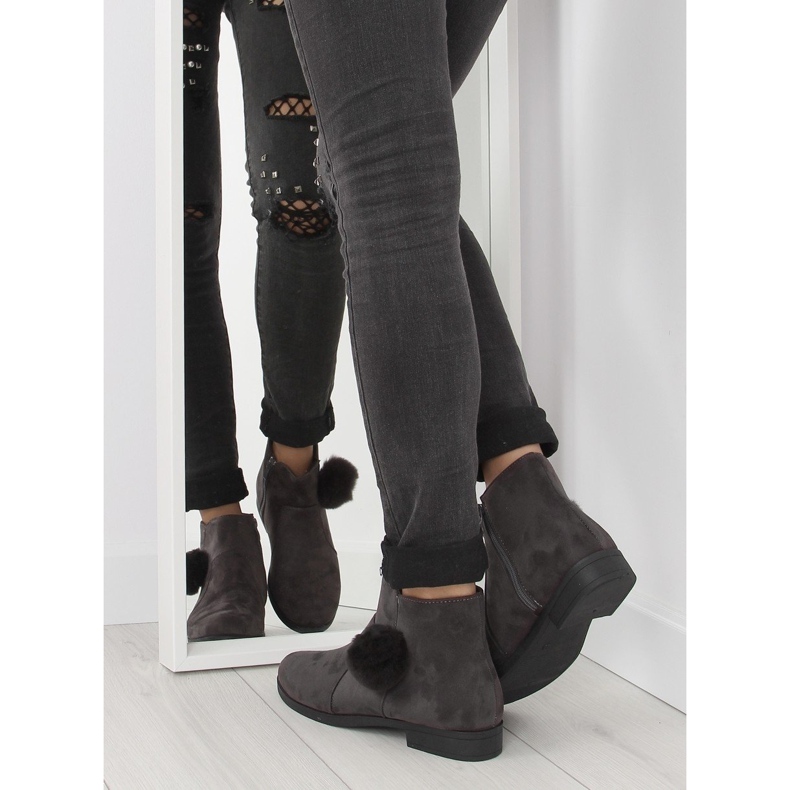 Grå X-15 grå damstövlar med pompom 1