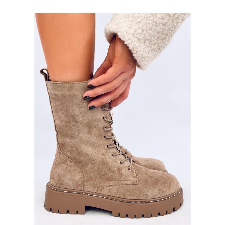 Centro Khakisuede snörstövlar med fluga - Inello beige 1