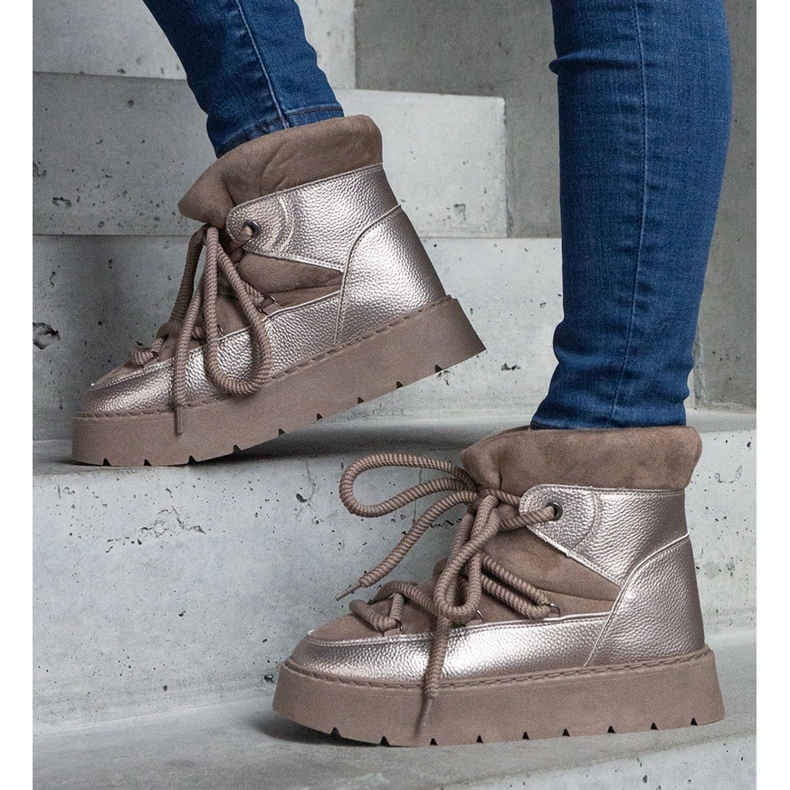 Mörkbeige plattformssnöskor för kvinnor med pälsfoder 1