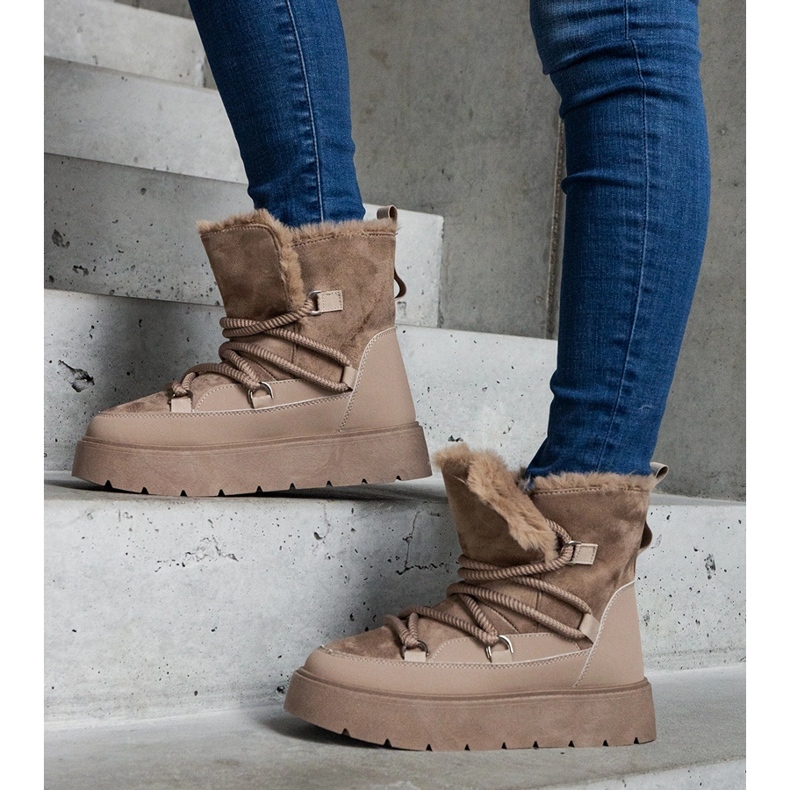 Mörkbeige plattformssnöskor för kvinnor med pälsfoder 1
