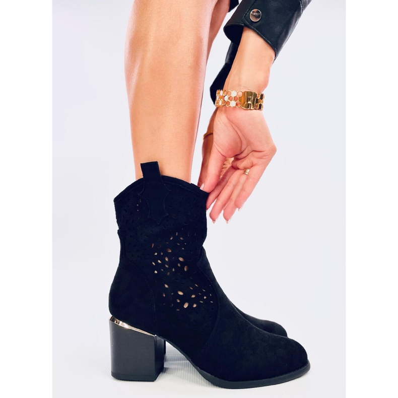 Genombrutna svarta cowboystövlar i mocka för kvinnor 2