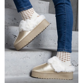 Guldplattformstofflor dekorerade med päls med ett elastiskt band vid hälen gyllene 1