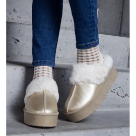 Guldplattformstofflor dekorerade med päls med ett elastiskt band vid hälen gyllene 2