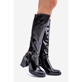 S.Barski Dekorerade damkängor i patentlack på hög klack D&amp;A MR880-055 Svart 1