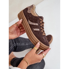 Zazoo N1176 Sneakers i mocka på leopardplattformen, choklad brun 2