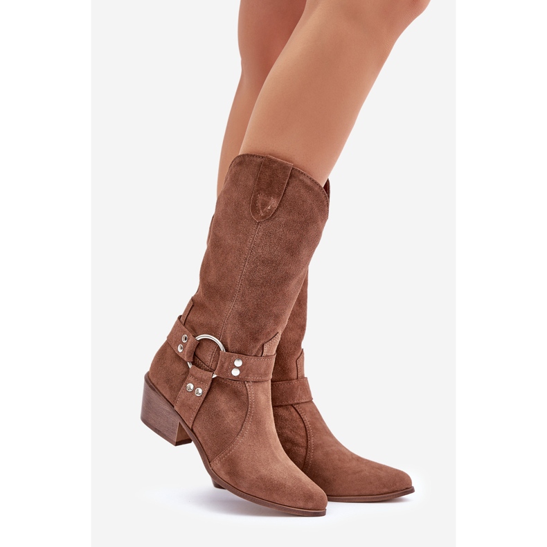 Zazoo 3669 Cowboystövlar i mocka för kvinnor Mid-Calf Brown brun 1