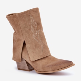 Cowboystövlar i mocka på hög klack med uppvikt ovandel Zazoo 3488 Beige 4