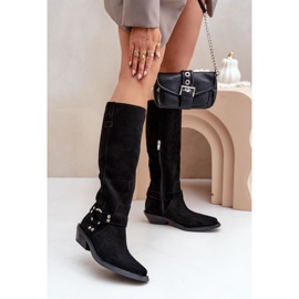 Cowboystövlar i mocka på låga klackar med dekoration Zazoo 3656 Svart 2