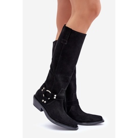 Cowboystövlar i mocka på låga klackar med dekoration Zazoo 3656 Svart 1